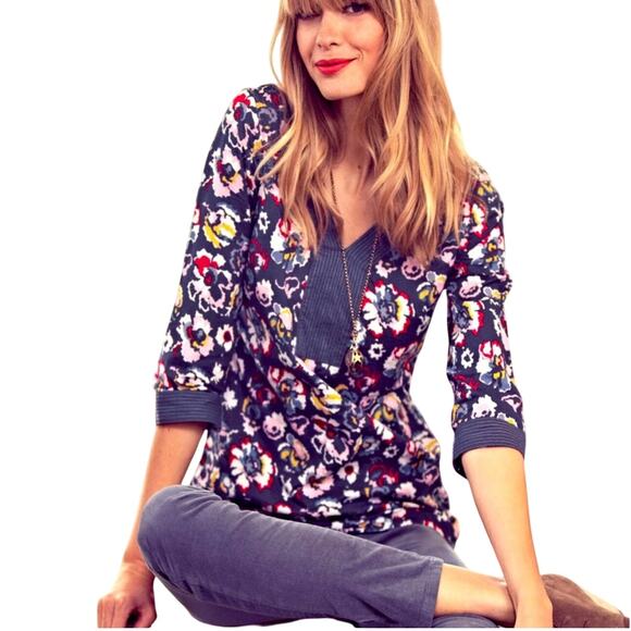 Boden Slate Blue Gray Vibrant Floral Tunic Top US 2 - Picture 1 of 9